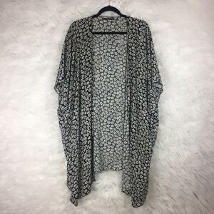 Brandy Melville Black Floral Long Kimono Cardigan